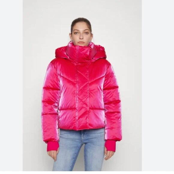 Gap Big Puff Cropped Jacket in Super Neon Hot Pink Size Small - Picture 4 of 12